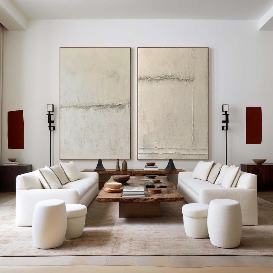 Beige & Grey Abstract Painting SET OF 2 #AVG 038 hand-painted oil painting