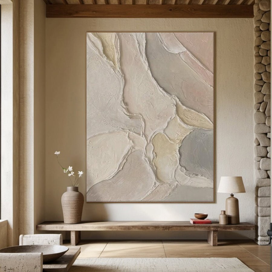 Beige White Gray Painting, Modern Abstract Wall Art #BGA 121 hand-painted oil painting