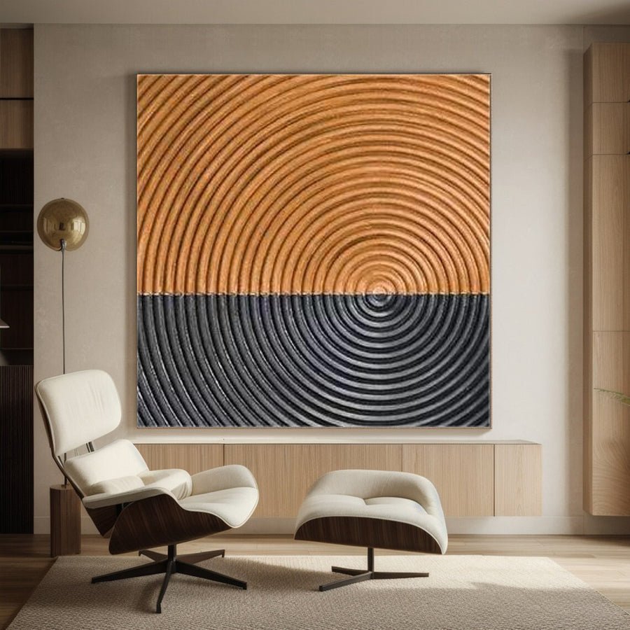 Binary Circles: Abstract Pattern Canvas, Two-Tone Radial Art #BGA 136 hand-painted oil painting