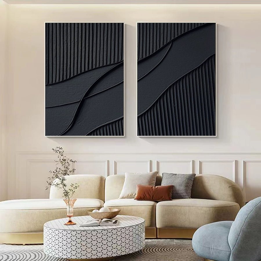 Black Abstract Painting SET OF 2 #CXA 007 hand-painted oil painting