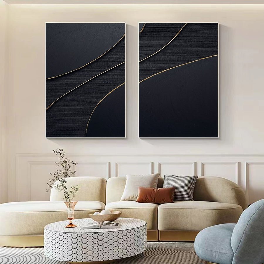 Black Abstract Painting SET OF 2 #CXA 012 hand-painted oil painting