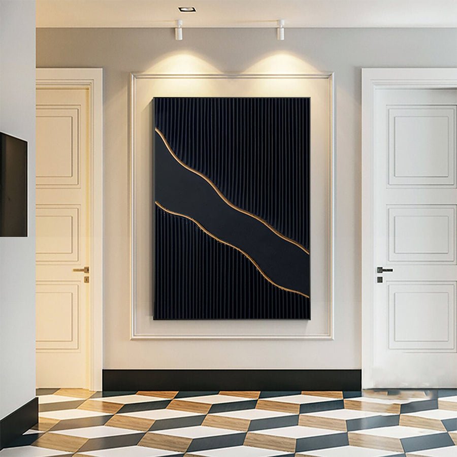 Black and Gold Modern Oil Painting | Elegant Decor for Contemporary Interiors #BM 016 hand-painted oil painting