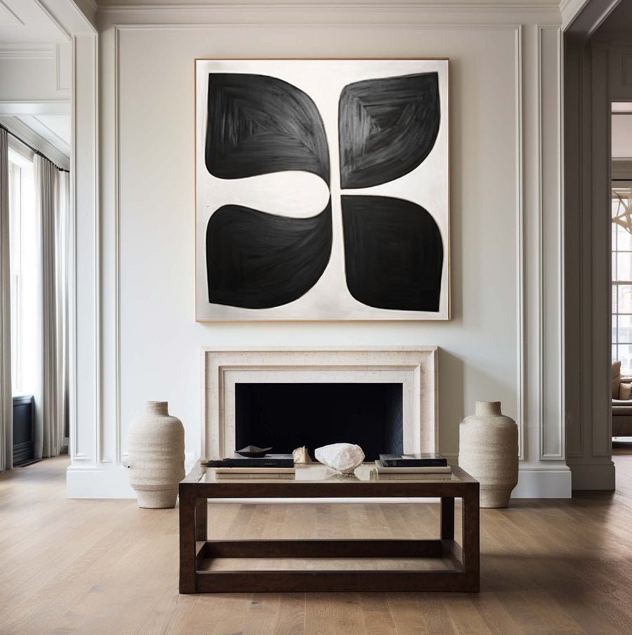Black and White Abstract Wall Art for Modern Homes #BWA 002 hand-painted oil painting