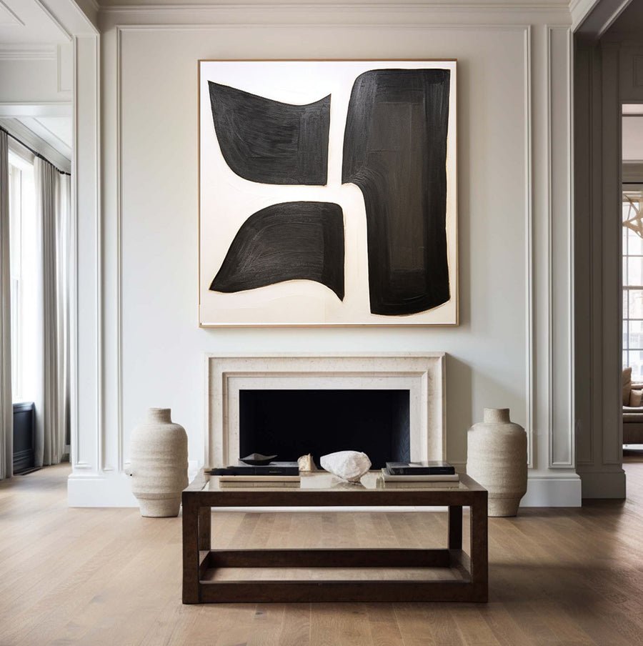 Black and White Abstract Wall Art for Modern Homes #BWA 004 hand-painted oil painting