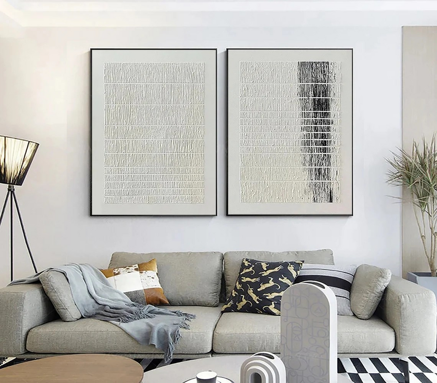 Black and White Linear Abstract Wall Art #BGA 018 hand-painted oil painting