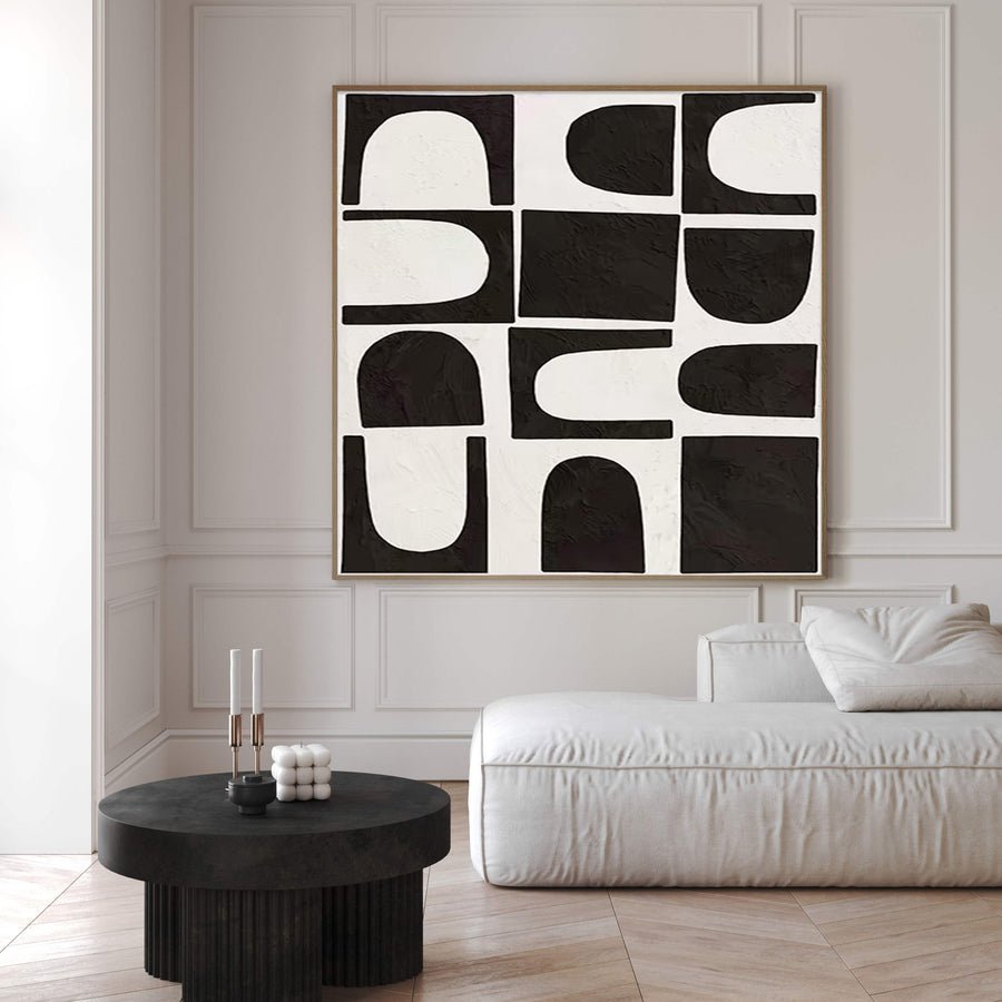 Black and White Painting, Textured Minimalist Grid Design #BGA 169 hand-painted oil painting
