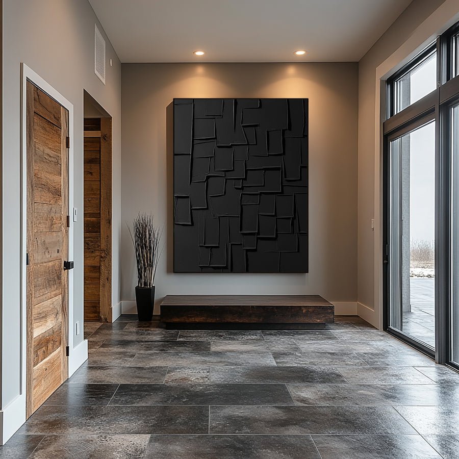 Black Canvas Art - Minimal Large Painting for Elegant Interiors #BBA 056 hand-painted oil painting