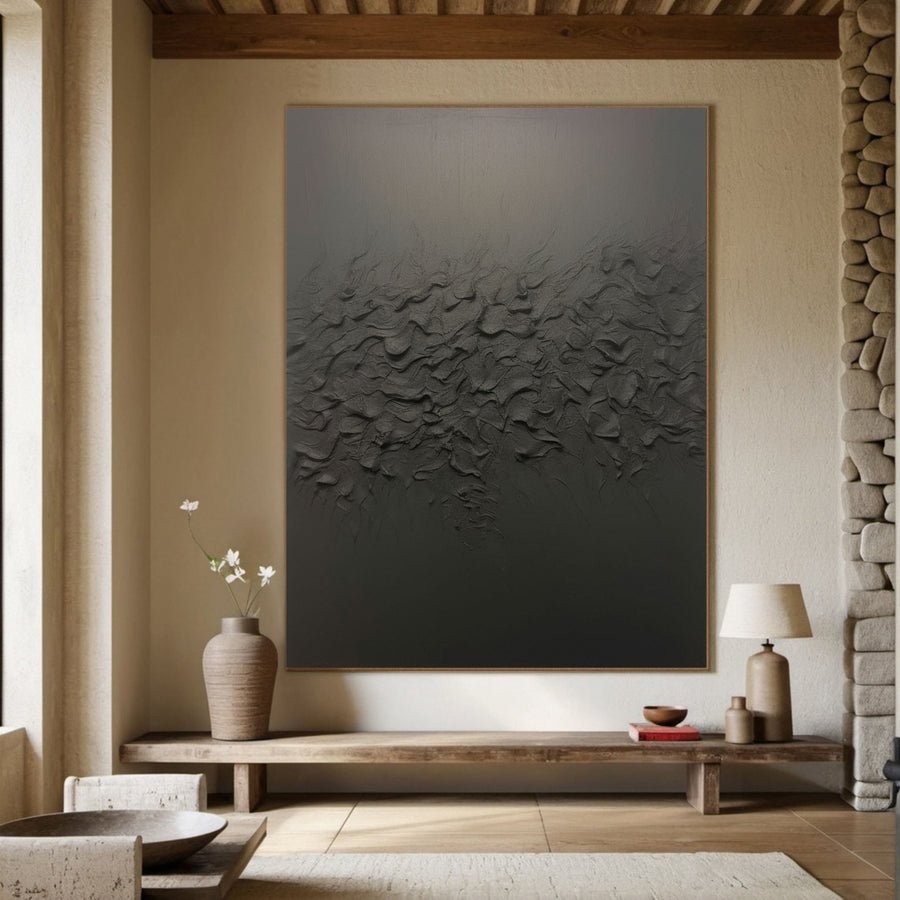 Black Contemporary Wall Painting, Richly Textured Surface #BGA 146 hand-painted oil painting