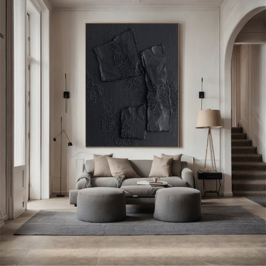 Black Minimalist Abstract Painting #BM 002 hand-painted oil painting