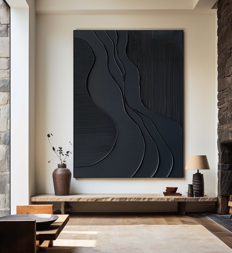 Black Minimalist Abstract Painting #BM 006 hand-painted oil painting