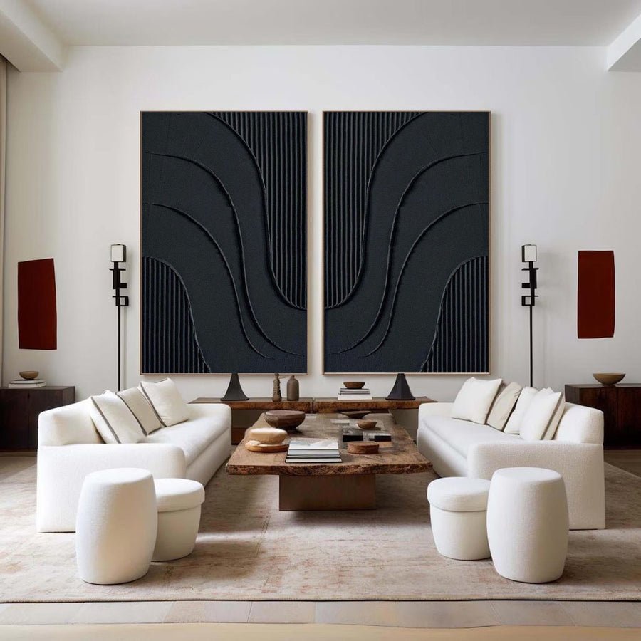 Black Minimalist Abstract Painting SET OF 2 #AVG 037 hand-painted oil painting