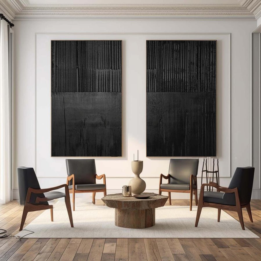 Black Minimalist Abstract Painting SET OF 2 #AVG 039 hand-painted oil painting