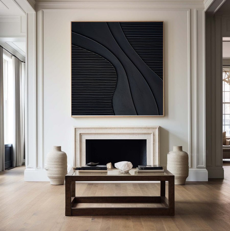 Black Minimalist Abstract Textured Oil Painting for Modern Rooms #BM 012 hand-painted oil painting