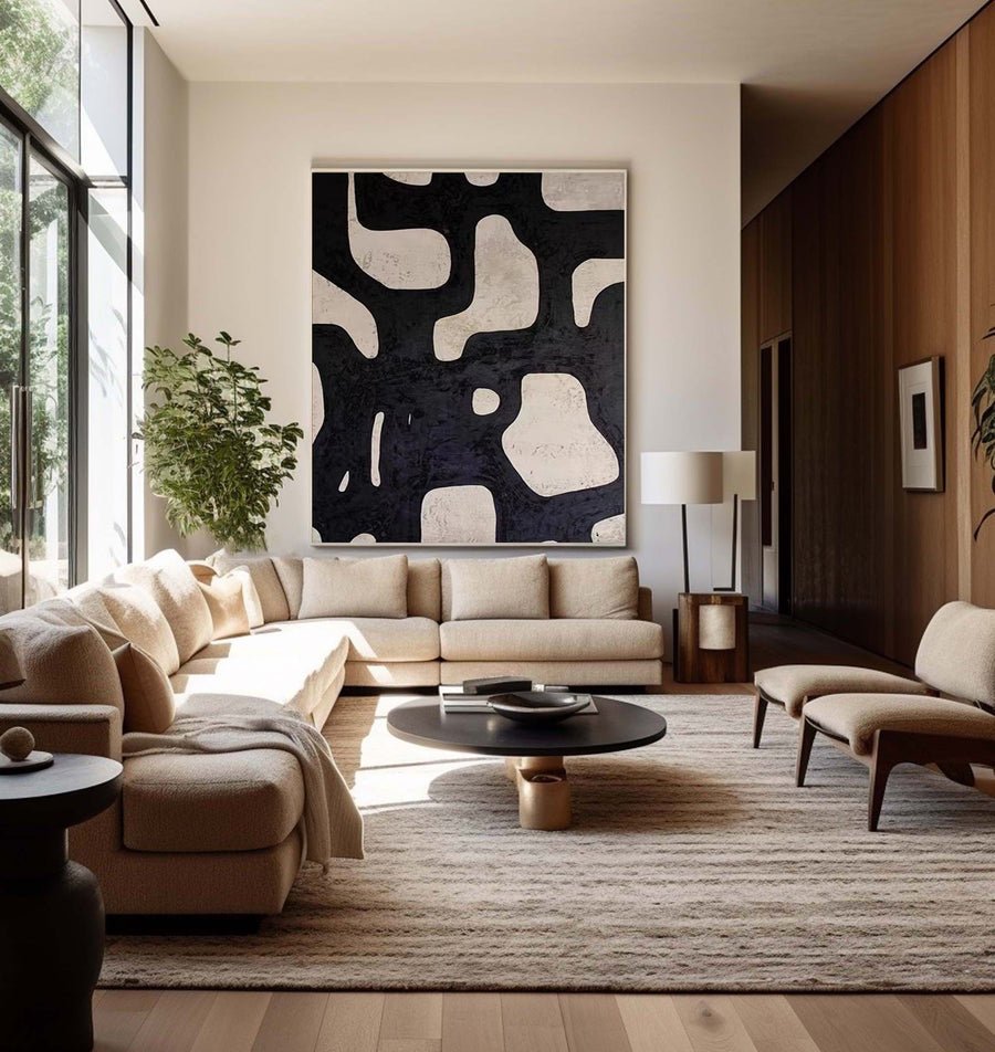 Black & White Abstract Painting #CXA 013 hand-painted oil painting
