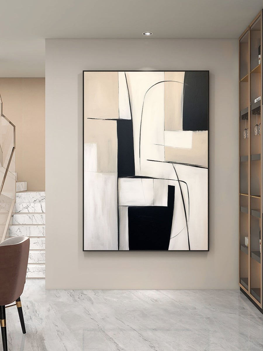 Black & White Abstract Painting #CXA 017 hand-painted oil painting