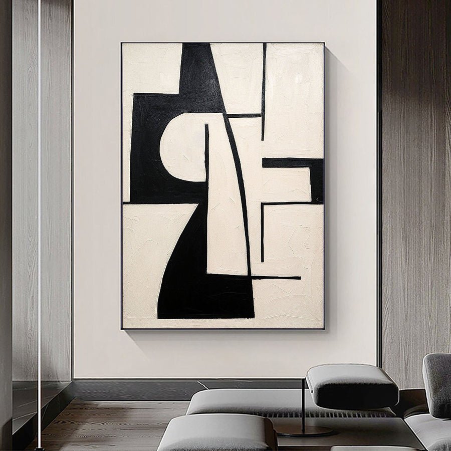 Black & White Abstract Painting #CXA 021 hand-painted oil painting