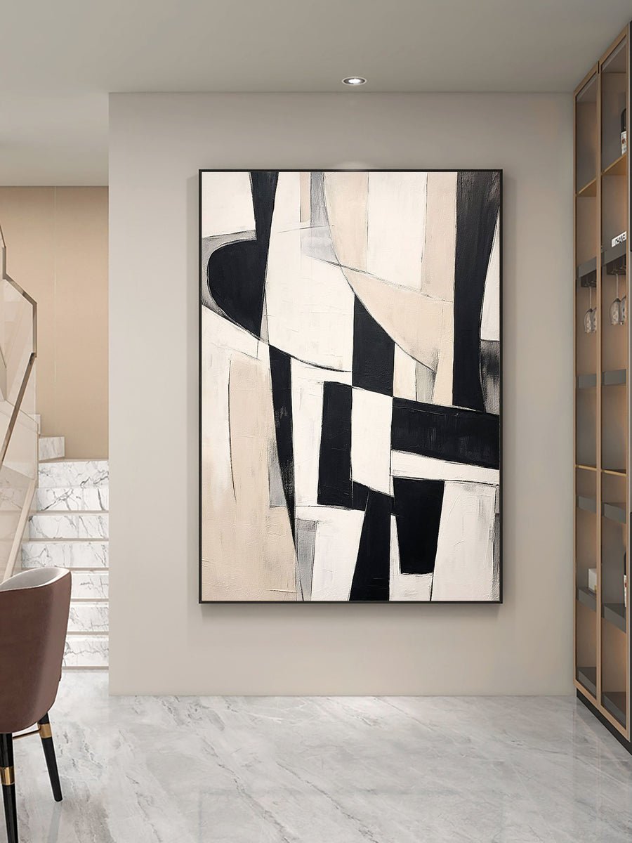 Black & White Abstract Painting #CXA 022 hand-painted oil painting