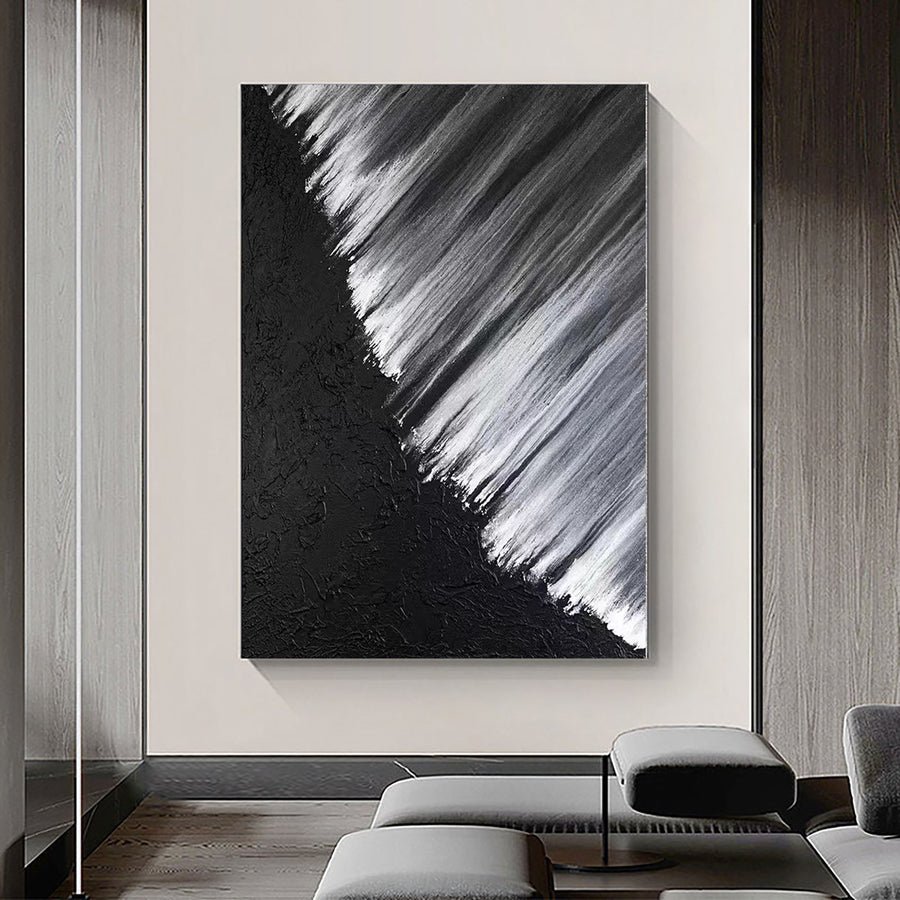 Black & White Abstract Painting #CXA 026 hand-painted oil painting