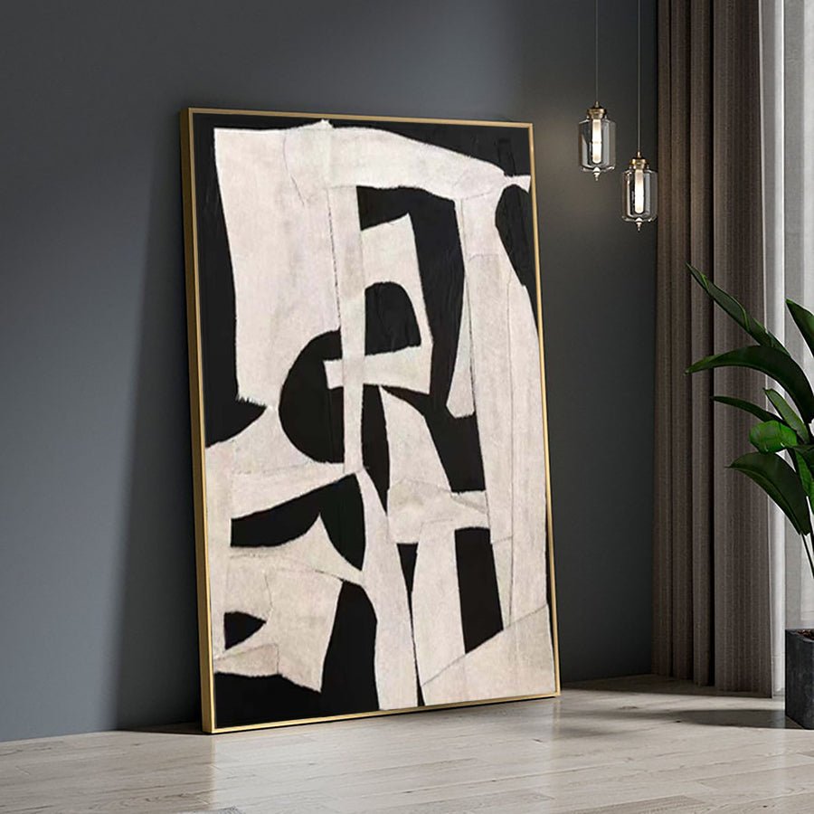 Black & White Abstract Painting #CXA 027 hand-painted oil painting