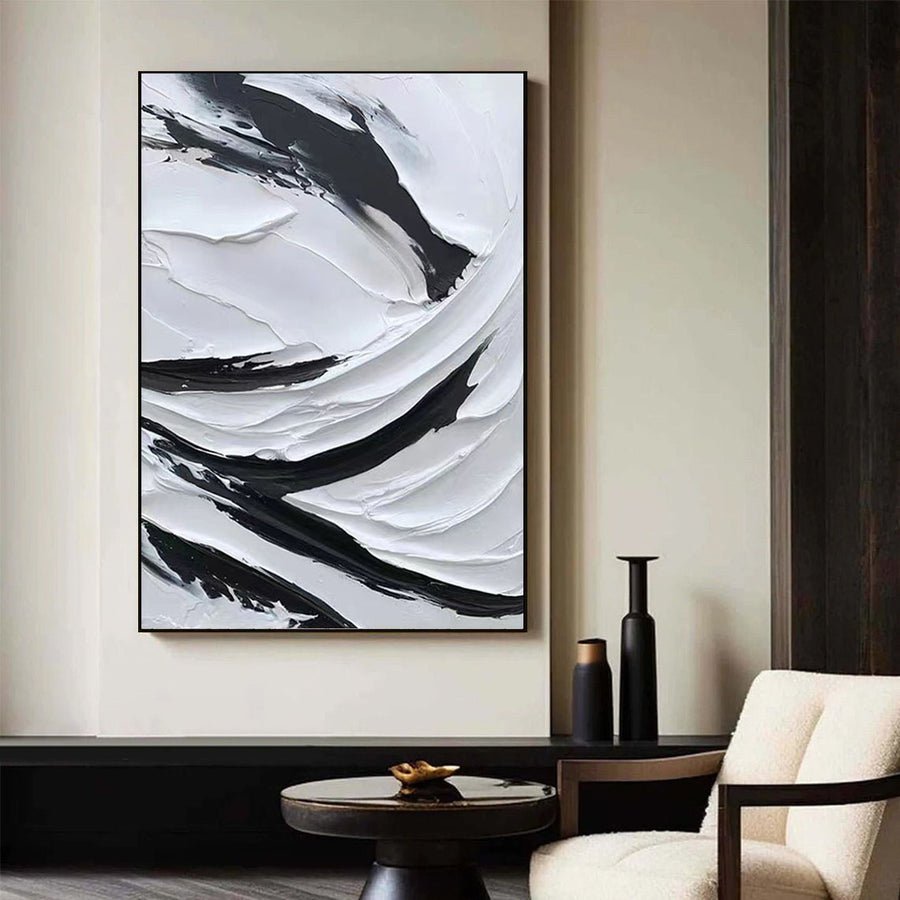 Black & White Abstract Painting #CXA 035 hand-painted oil painting