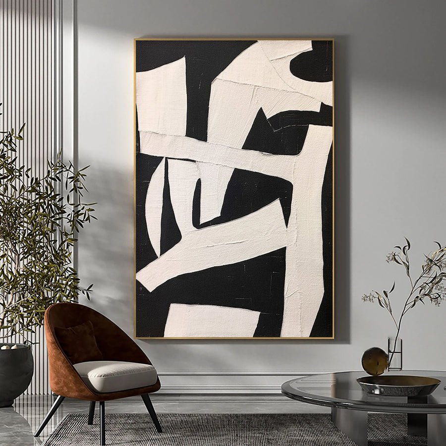 Black & White Abstract Painting #LL 003 hand-painted oil painting
