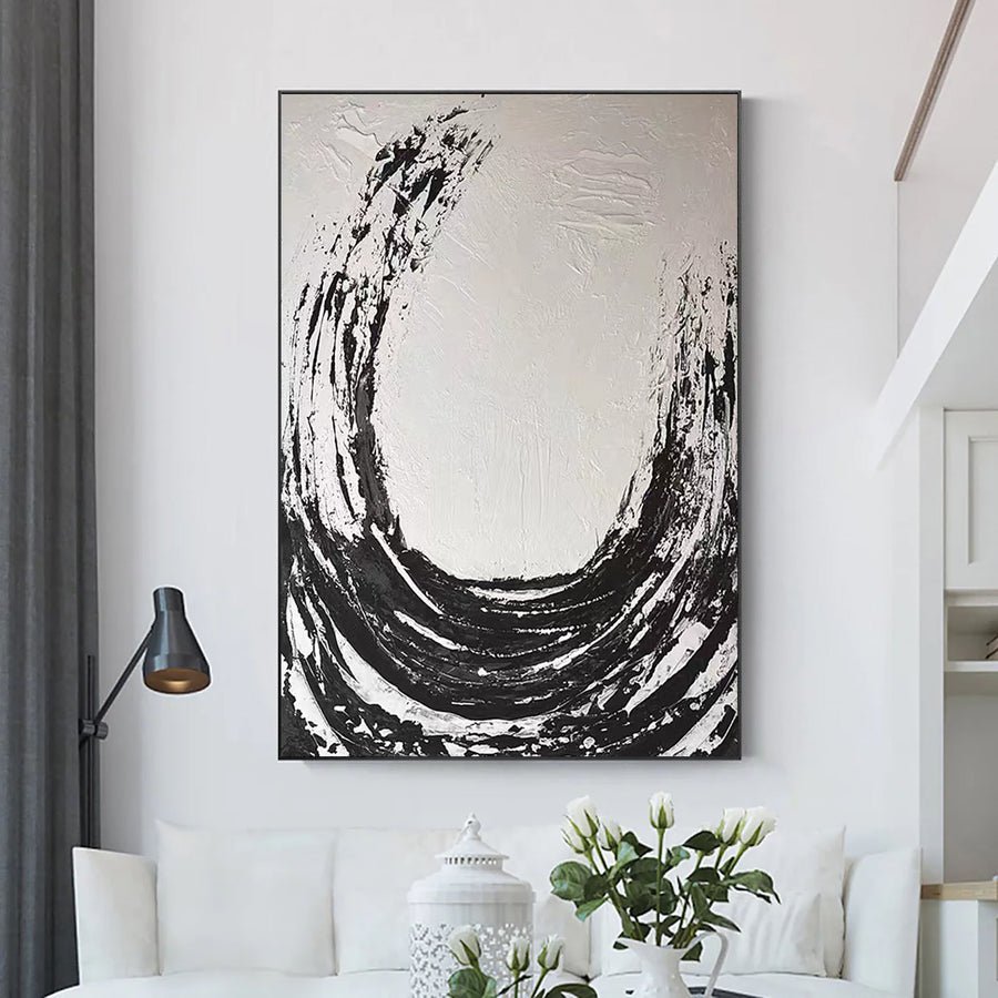 Black & White Abstract Painting #LL 008 hand-painted oil painting
