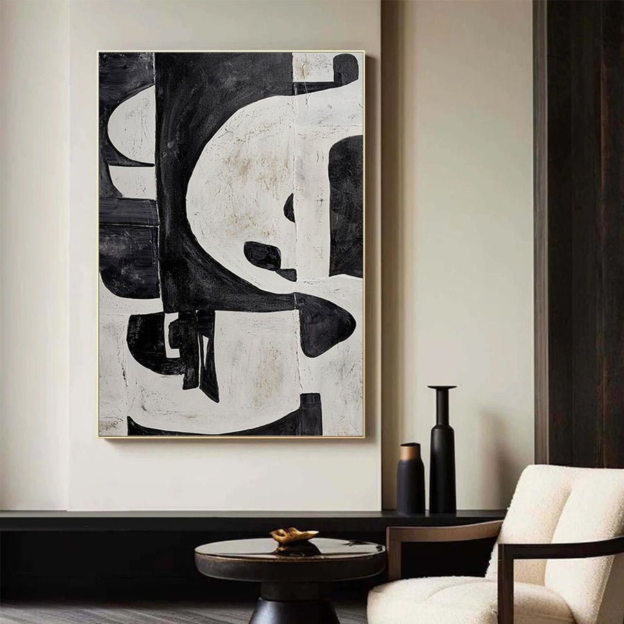Black & White Abstract Painting #LL 012 hand-painted oil painting