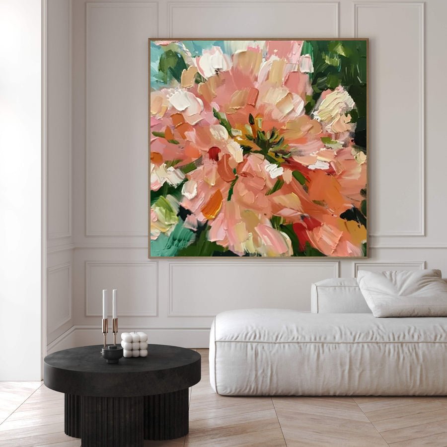 Blossoming Pink Peonies Canvas Art Impressionist Floral Wall Decor #FT 027 hand-painted oil painting