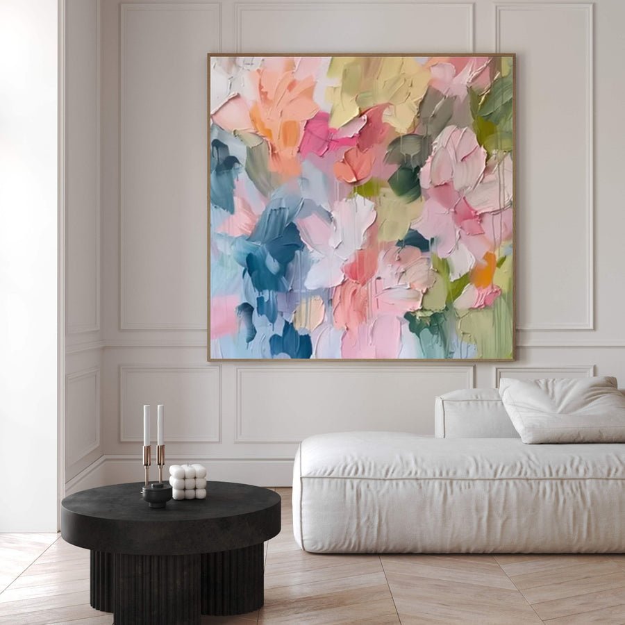 Blossoming Pink Peonies Canvas Art Impressionist Floral Wall Decor #FT 028 hand-painted oil painting