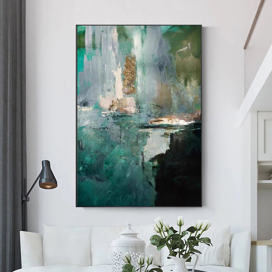 Blue & Green Abstract Painting #LL 008 hand-painted oil painting