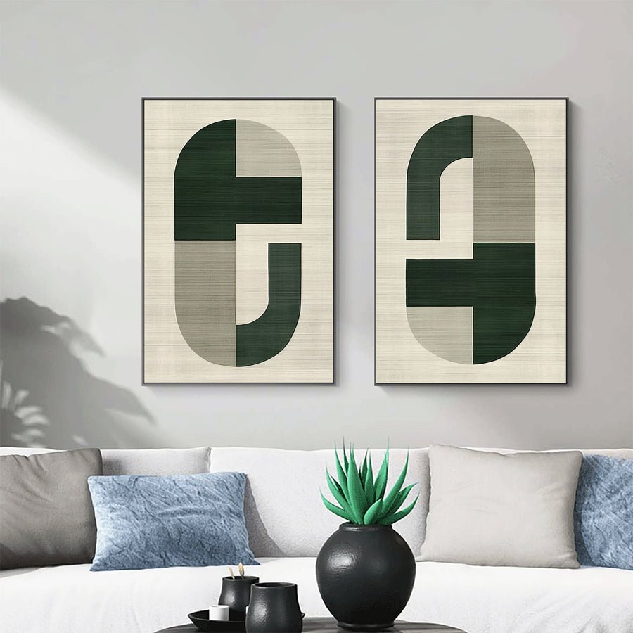 Blue & Green Abstract Painting Set Of 2#CXA 002 hand-painted oil painting