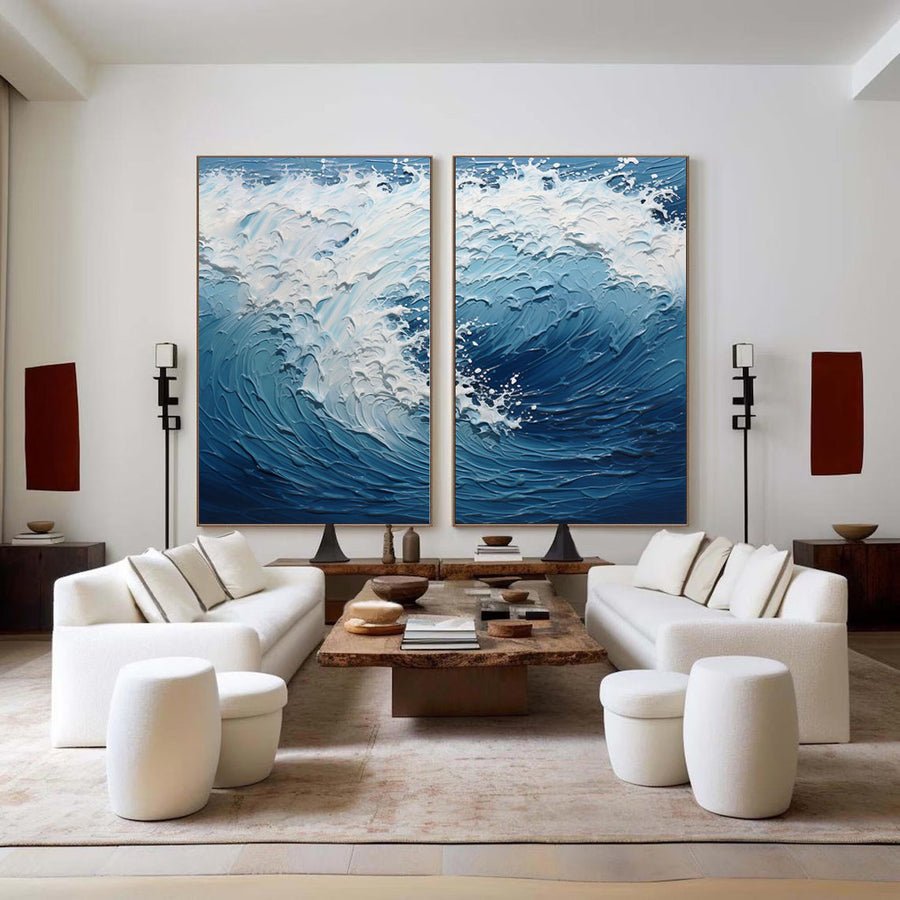 Blue & Green Minimalist Painting Set Of 2 #BGS 001 hand-painted oil painting