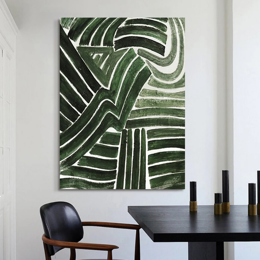 Bold Green Line Modern Abstract Painting, Minimalist Decor #BGA 097 hand-painted oil painting