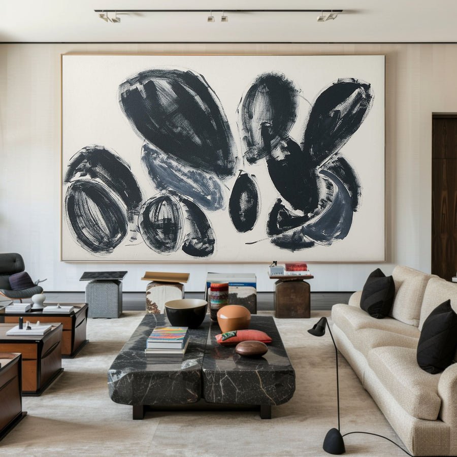 Bold Rounded Forms Abstract, Large Grey Contemporary Wall Art #BGA 055 hand-painted oil painting