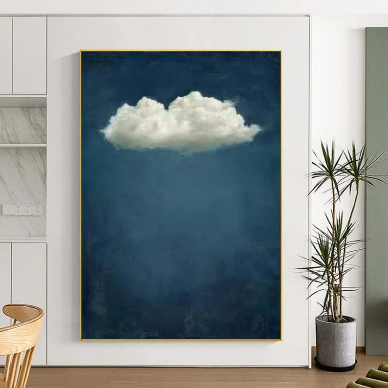 Celestial Solitude: Emerald Blue Cloud, Minimalist Sky Art #BGA 107 hand-painted oil painting