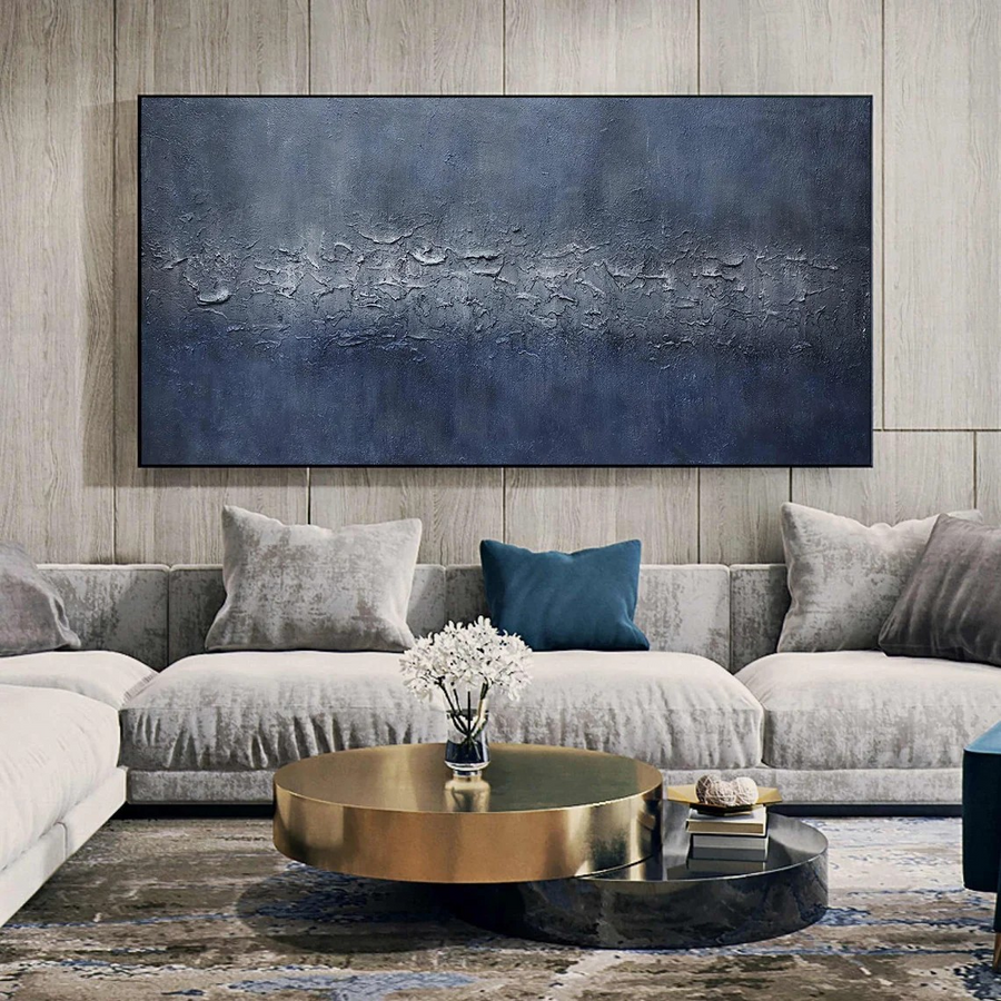Chasm of Blue: Abstract Dark Blue Art, Tactile Relief Decor #BGA 109 hand-painted oil painting