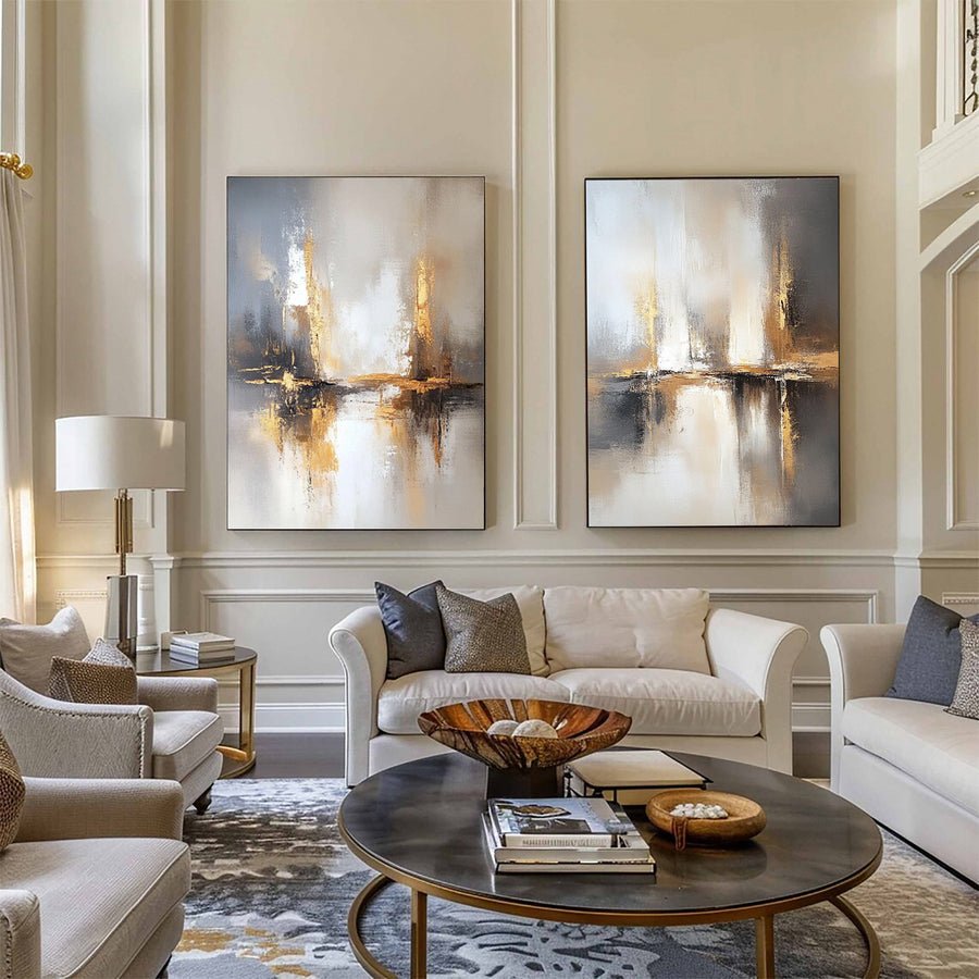 Chic Abstract Modern Artwork for Contemporary Homes Set Of 2 #BBS 014 hand-painted oil painting