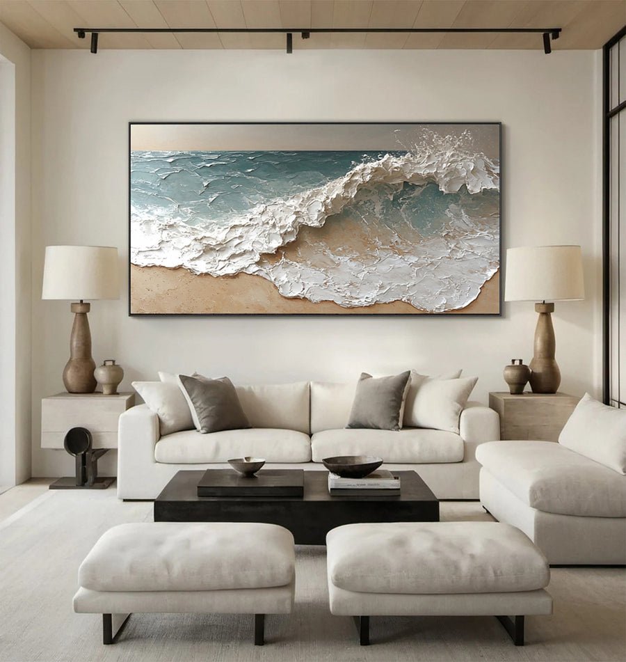 Coastal Abstract Wall Art Oversized Wave Painting Home #WG 038 hand-painted oil painting