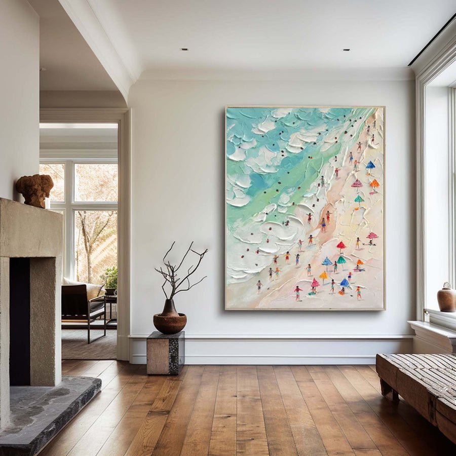 Coastal Wall Art Lively Beach Canvas Painting #OS 014 hand-painted oil painting