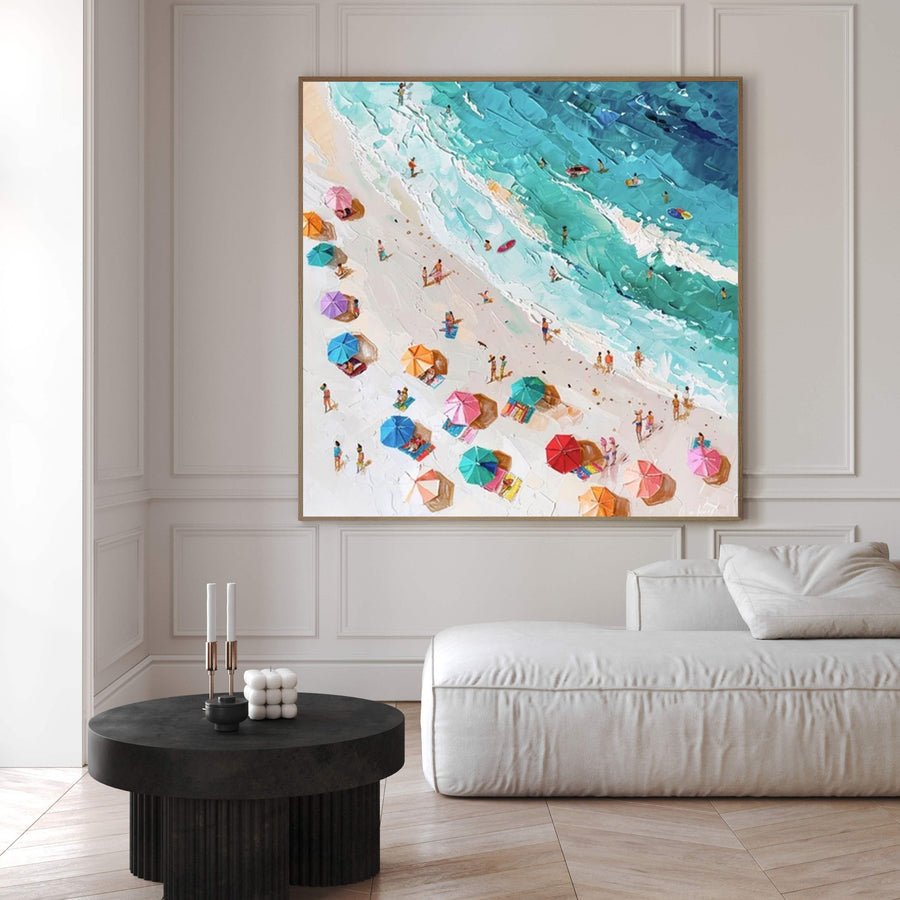 Coastal Wall Art Lively Beach Canvas Painting #OS 021 hand-painted oil painting