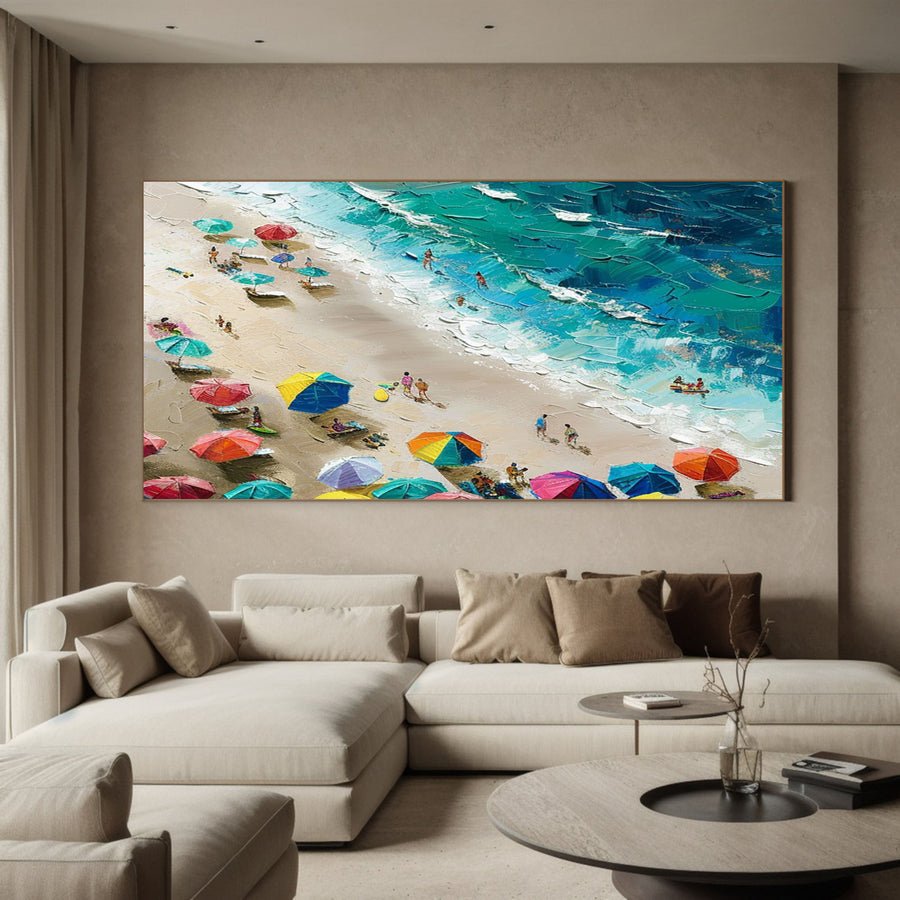 Coastal Wall Art Lively Beach Canvas Painting #OS 022 hand-painted oil painting