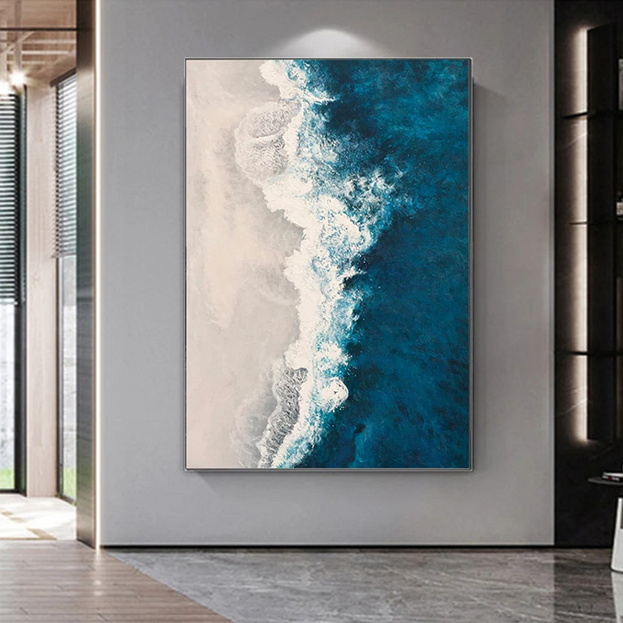 Coastal Wall Art with Deep Blue Ocean and Sand  #BGA 010 hand-painted oil painting