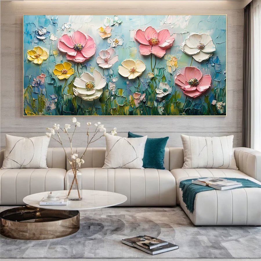 Colorful Lotus Blossom Canvas Art Hand-Painted Floral Wall Decor #FT 048 hand-painted oil painting