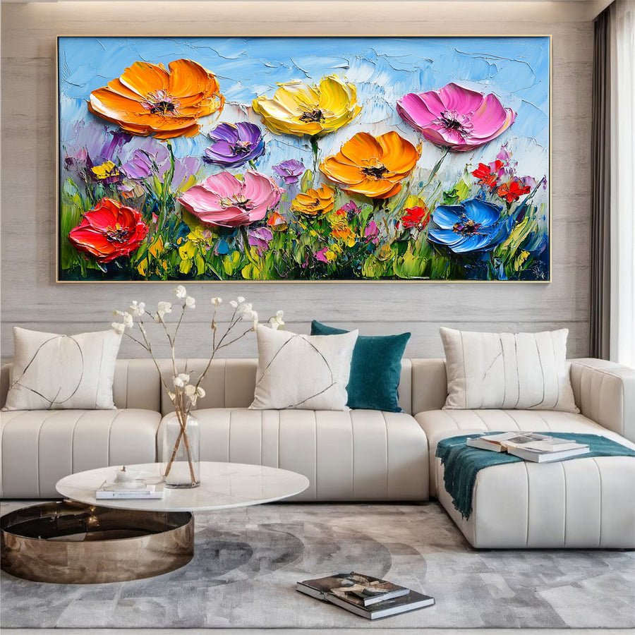 Colorful Lotus Blossom Canvas Art Hand-Painted Floral Wall Decor #FT 049 hand-painted oil painting