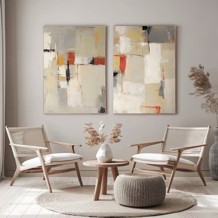 Contemporary Abstract Canvas Art Set Neutral Tones with Bold Accents #BBS 013 hand-painted oil painting