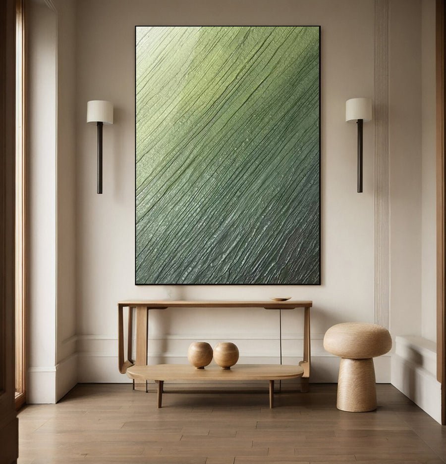 Contemporary Abstract Painting with Diagonal Green Striations #BGA 257 hand-painted oil painting