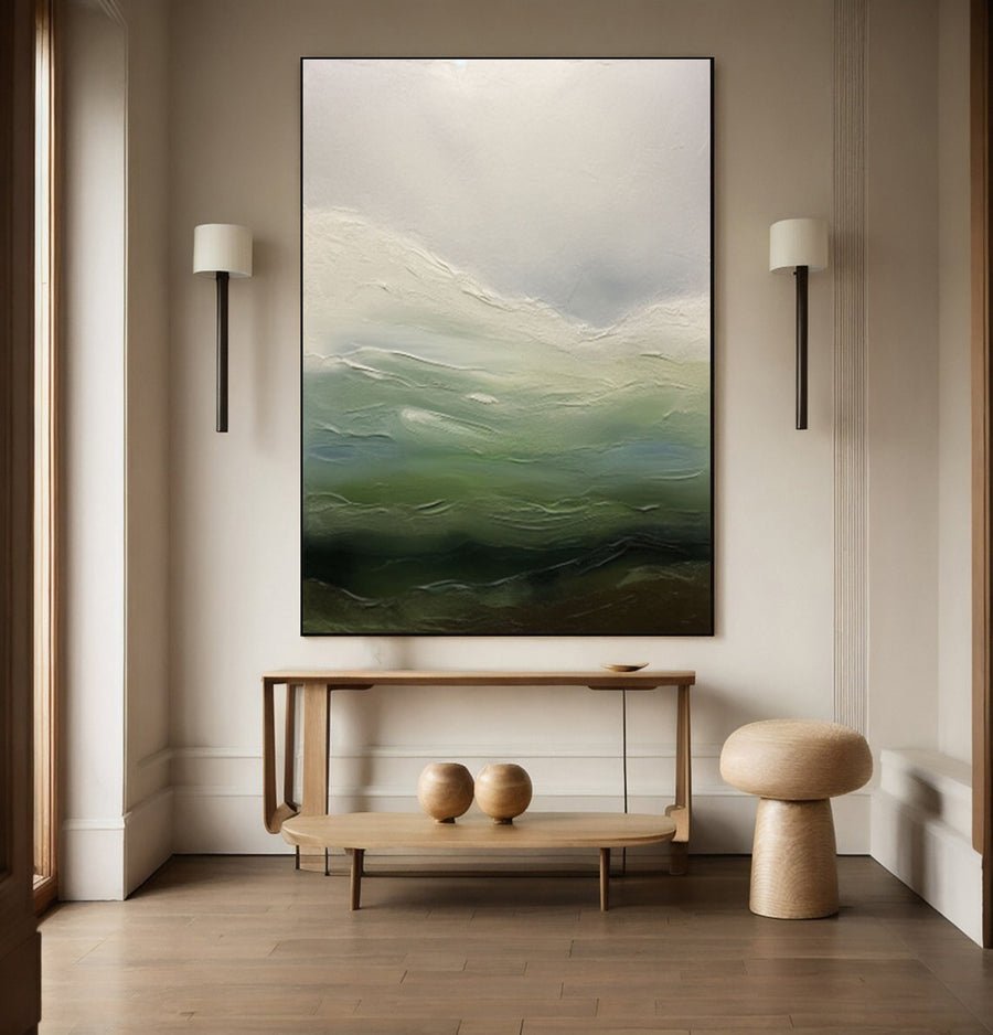 Contemporary Abstract with Blended Greens, Blues, and Whites #BGA 251 hand-painted oil painting