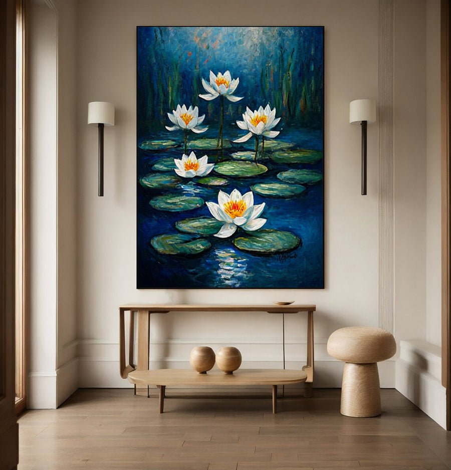 Contemporary Artwork Capturing the Tranquility of a Night Pond #BGA 278 hand-painted oil painting
