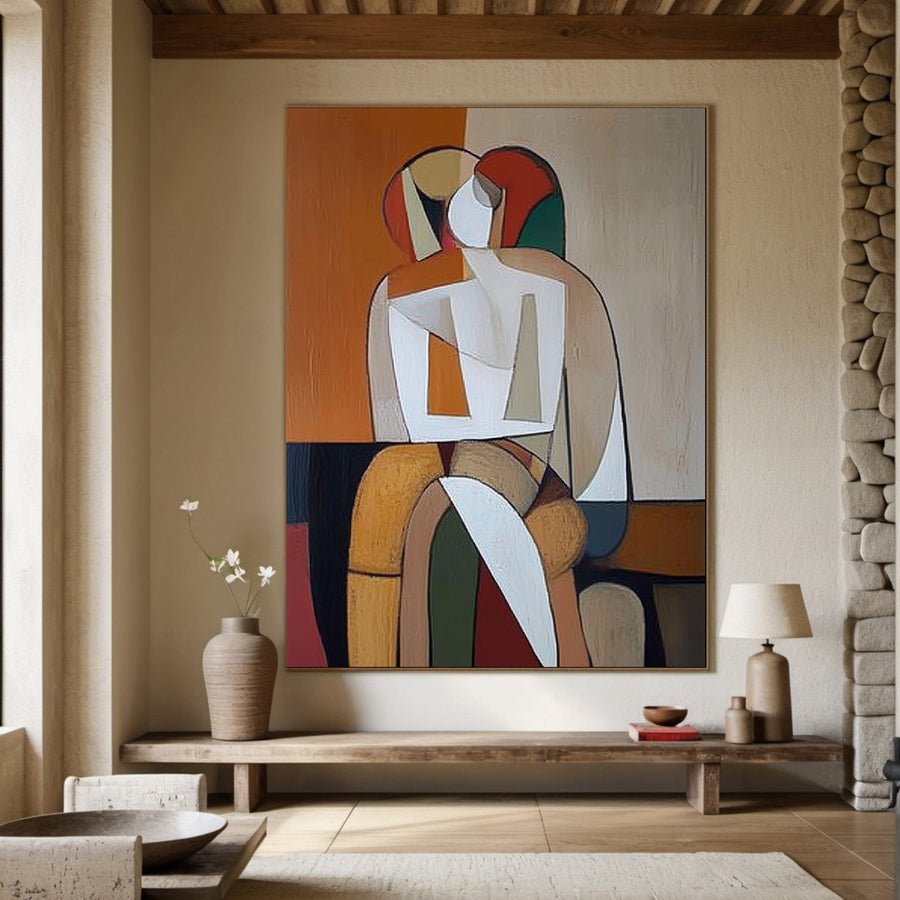 Contemporary Figurative Art, Bold Lines and Contrasting Shape #BGA 179 hand-painted oil painting
