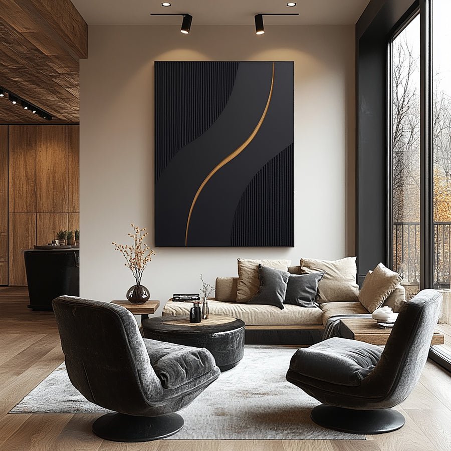 Contemporary Gold Line Wall Art | ArtVista Gallery #BBA 048 hand-painted oil painting